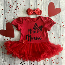 Load image into Gallery viewer, Baby Girls Mini Mouse Bow tutu romper with headband, Disney Minnie Mouse