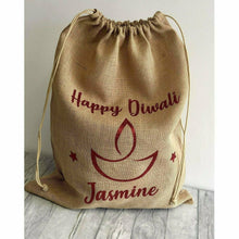 Load image into Gallery viewer, Personalised 'Happy Diwali' Hessian Celebration Gift Sack, Hindu Celebration Gifts