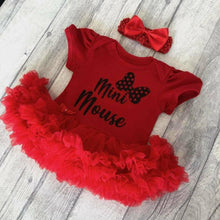 Load image into Gallery viewer, Baby Girls Mini Mouse Bow tutu romper with headband, Disney Minnie Mouse