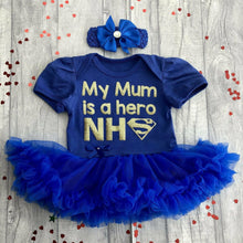 Load image into Gallery viewer, 'My Mum Is A Hero NHS' Baby Girl Tutu Romper With Matching Bow Headband