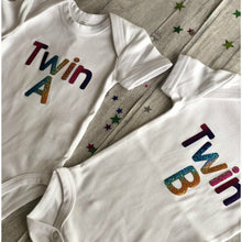 Load image into Gallery viewer, Twin A & Twin B Matching Baby Rompers