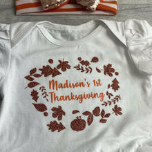 Load image into Gallery viewer, Personalised First Thanksgiving Tutu Romper with a Matching Glitter Bow Headband