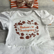 Load image into Gallery viewer, Personalised First Thanksgiving Tutu Romper with a Matching Glitter Bow Headband