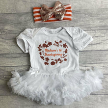 Load image into Gallery viewer, Personalised First Thanksgiving Tutu Romper with a Matching Glitter Bow Headband