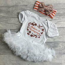 Load image into Gallery viewer, Personalised First Thanksgiving Tutu Romper with a Matching Glitter Bow Headband