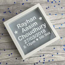 Load image into Gallery viewer, Newborn Baby Box Frame Gift, Glitter Background (Name, DOB, Time & Weight)