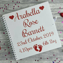 Load image into Gallery viewer, Personalised White Baby Newborn Christening Scrapbook Gift 12x12 inch