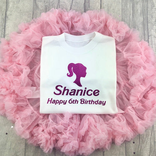 Personalised Barbie Birthday Outfit Set, White T-Shirt & Boutique Tutu Skirt - Little Secrets Clothing