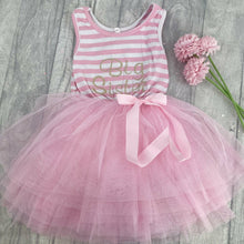 Load image into Gallery viewer, 'Big Sister' Pink Stripe Sleeveless Tutu Dress With Detachable Bow