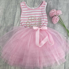 Load image into Gallery viewer, 'Big Sister' Pink Stripe Sleeveless Tutu Dress With Detachable Bow