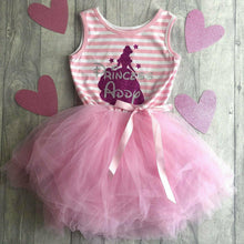 Load image into Gallery viewer, Personalised Princess Belle Outline Sleeveless Stripe Summer Girls Tutu Dress with Bow