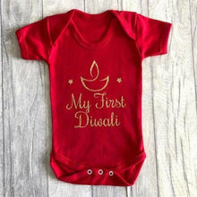 Load image into Gallery viewer, Baby short sleeve 1st Hindu Diwali Celebration romper
