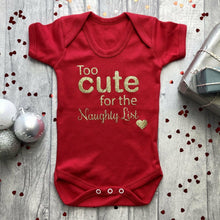 Load image into Gallery viewer, Too Cute For The Naughty List Baby Boy / Girl Short Sleeve Romper Christmas