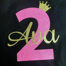 Load image into Gallery viewer, Number and Crown Personalised Birthday Black T-shirt Girls & Boys 1-5 years - Little Secrets Clothing