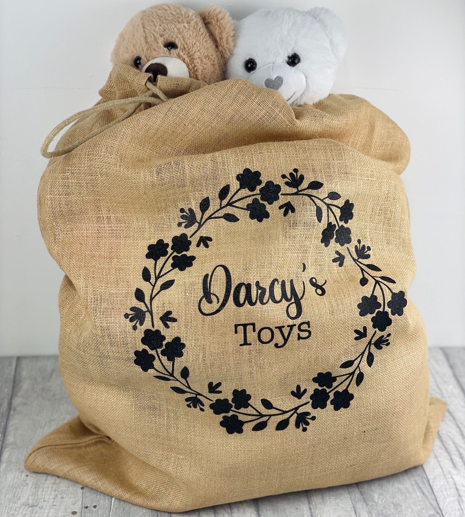 Personalised Toy Storage Sack With Glitter Wreath Design – Little