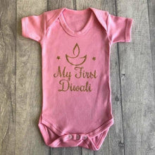 Load image into Gallery viewer, Baby short sleeve 1st Hindu Diwali Celebration romper