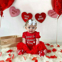 Load image into Gallery viewer, Personalised '1st Valentine's Day' Baby Girl Tutu Romper With Matching Bow Headband White Glitter Design