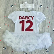 Load image into Gallery viewer, England, The Three Lions, Football Personalised Tutu Romper, featuring personalised Name and Number on the back, Including Matching white headband.