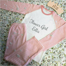Load image into Gallery viewer, Personalised Flower Girl Wedding Pink and White Girls Pyjamas