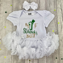 Load image into Gallery viewer, My 1st St Patrick's Day Baby Girl White Tutu Romper with Matching Bow Headband - Little Secrets Clothing