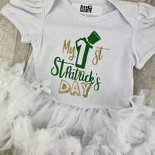 Load image into Gallery viewer, My 1st St Patrick's Day Baby Girl White Tutu Romper with Matching Bow Headband - Little Secrets Clothing