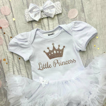 Load image into Gallery viewer, 'Little Princess' Baby Girl Tutu Romper With Matching Bow Headband, Rose Gold Glitter