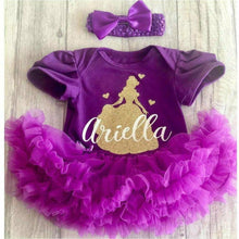 Load image into Gallery viewer, WORLD BOOK DAY! Personalised Belle Disney Princess Baby Girl Tutu Romper With Matching Bow Headband