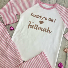 Load image into Gallery viewer, Personalised Valentines Daddy's Girl Heart Pink & White Pyjamas