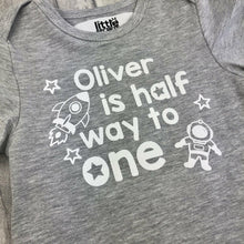 Load image into Gallery viewer, Personalised Half Way To One Baby Boy Romper, Half Birthday, Astronaut, Rocket, Space Design