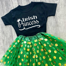 Load image into Gallery viewer, 'Irish Princess' Green And Black T-Shirt And Polka Dot Tutu Skirt, St Patricks Day Outfit