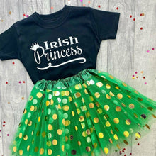 Load image into Gallery viewer, 'Irish Princess' Green And Black T-Shirt And Polka Dot Tutu Skirt, St Patricks Day Outfit