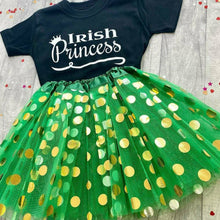 Load image into Gallery viewer, 'Irish Princess' Green And Black T-Shirt And Polka Dot Tutu Skirt, St Patricks Day Outfit