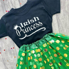 Load image into Gallery viewer, 'Irish Princess' Green And Black T-Shirt And Polka Dot Tutu Skirt, St Patricks Day Outfit