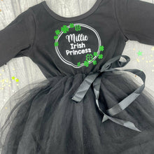 Load image into Gallery viewer, Personalised Irish Princess Girl's Black Long Sleeve Tutu Dress