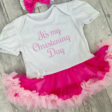Load image into Gallery viewer, 'It's My Christening Day' Baby Girl, Tutu Romper With Matching Bow Headband
