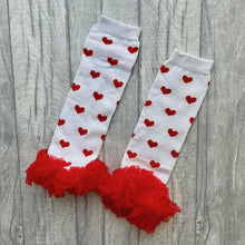 Load image into Gallery viewer, Red And White Heart Print Baby Girl Leg Warmers