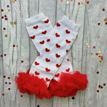 Load image into Gallery viewer, 'Daddy's Little Valentine' Baby Girl White Tutu Romper With Matching Bow Headband And Matching Red Heart Leg Warmers