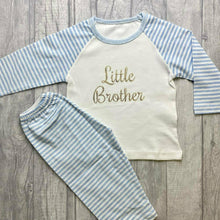 Load image into Gallery viewer, 'Little Brother' Blue and White Boys Pyjamas