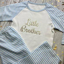 Load image into Gallery viewer, 'Little Brother' Blue and White Boys Pyjamas