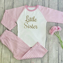 Load image into Gallery viewer, Little Sister Pink and White Stripe Baby Girls Pyjamas