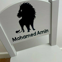 Load image into Gallery viewer, Personalised Children's Lion Design Chair, Wooden Nursery Chair Gift