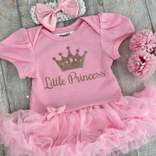 Load image into Gallery viewer, Little Princess Baby Girl Tutu Romper With Matching Bow Headband, Rose Gold Glitter