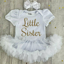 Load image into Gallery viewer, 'Little Sister' Baby Girl Tutu Romper With Matching Bow Headband