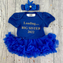 Load image into Gallery viewer, Loading... Big Sister Baby Girl Tutu Romper with Matching Bow Headband, Gold Glitter Design