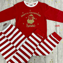 Load image into Gallery viewer, Personalised Santa Merry Christmas red and white little girls & boys Christmas Pyjamas