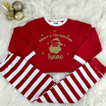 Load image into Gallery viewer, Personalised Santa Merry Christmas red and white little girls & boys Christmas Pyjamas