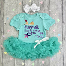 Load image into Gallery viewer, Mermaid Kisses And Starfish Wishes Baby Girl Tutu Romper With Headband
