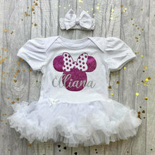 Load image into Gallery viewer, Disney Minnie Mouse Personalised Baby Girl Tutu Romper With Matching Bow Headband