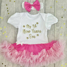 Load image into Gallery viewer, Baby Girl 1st New Year's Eve Tutu Romper With Headband, Gold design