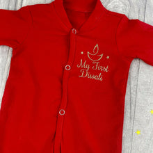 Load image into Gallery viewer, 'My First Diwali' Traditional Diya, Hindu Celebration Baby Sleepsuit